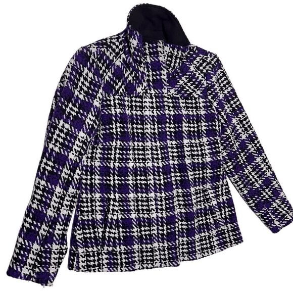 Tribal Wool Blend Coat Purple White Plaid Houndstooth Patterned Winter Jacket - Picture 2 of 10